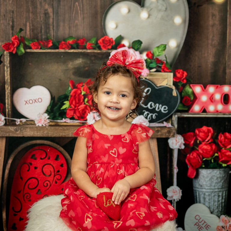 Valentines mini session photo of an adorable little girl.